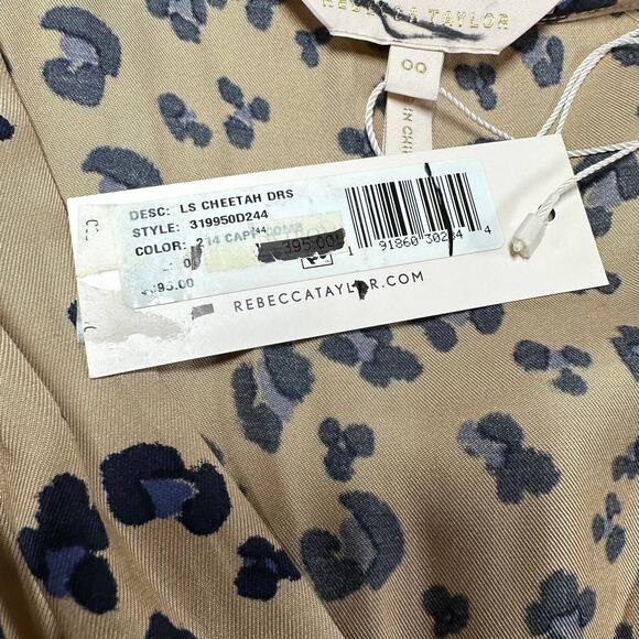 Rebecca Taylor Cheetah Print Silk Dress Size 00 NWT $395 MSRP Balloon Sleeve - Picture 6 of 12